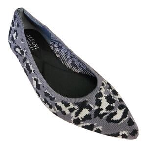 Alfani Step 'N Flex Poppy Gray Leopard Print Pointed Toe Knit Flat Size 6 NWOT
